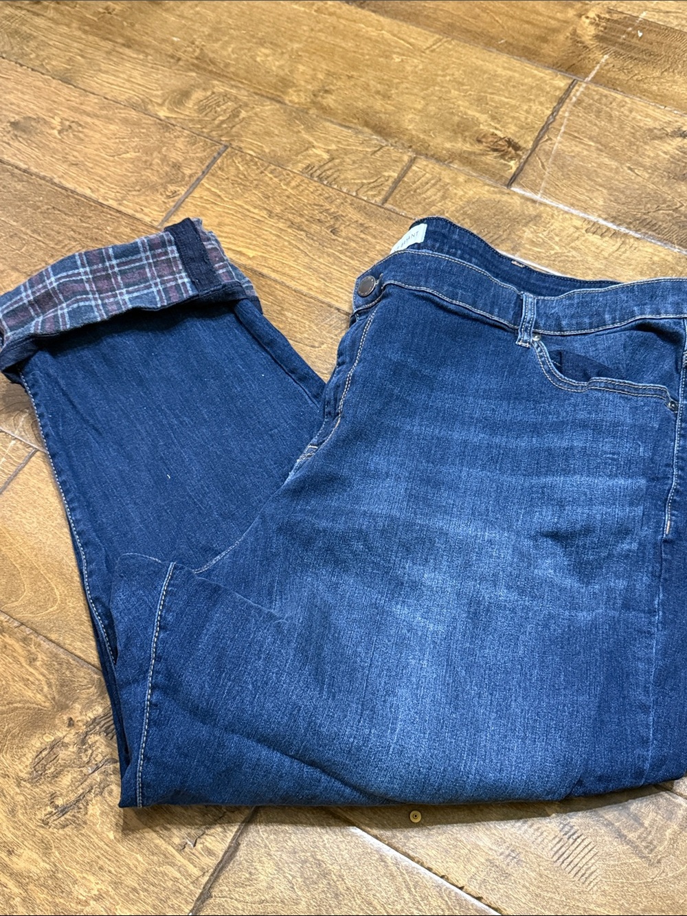 Lane Bryant Dark Blue Cropped Jeans with Plaid Cuff